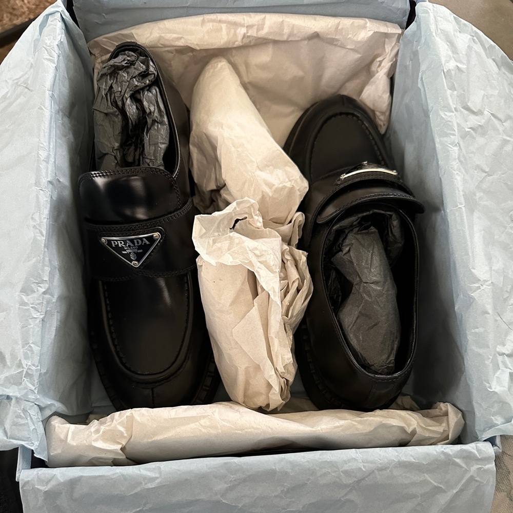 Prada Black Leather Platform Loafers - Picture 6 of 8